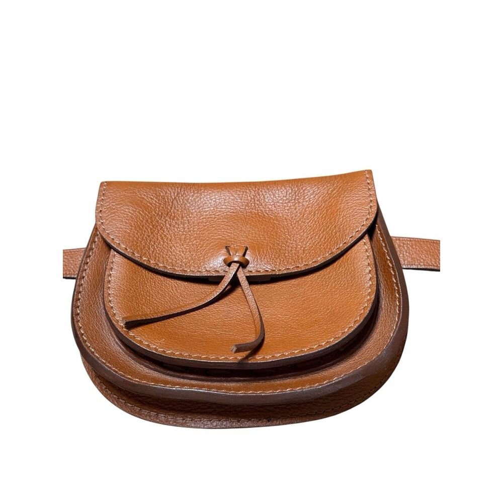 Madewell Elsewhere Belt Bag Brown Leather Knot Tie Flap Sz 26”-34”